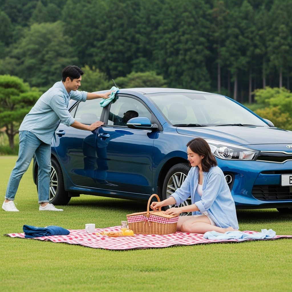 Washing a Kia Rio Before a Summer Picnic