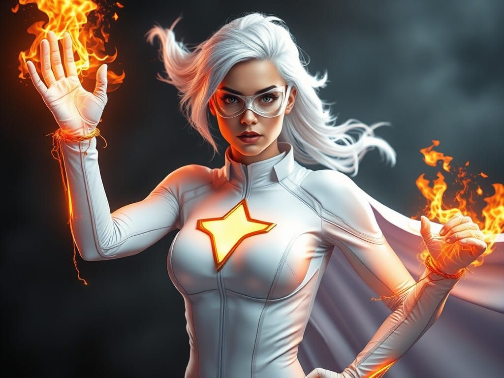 Surreal Superheroine Emerges with Fiery Powers and Snowy Loc...