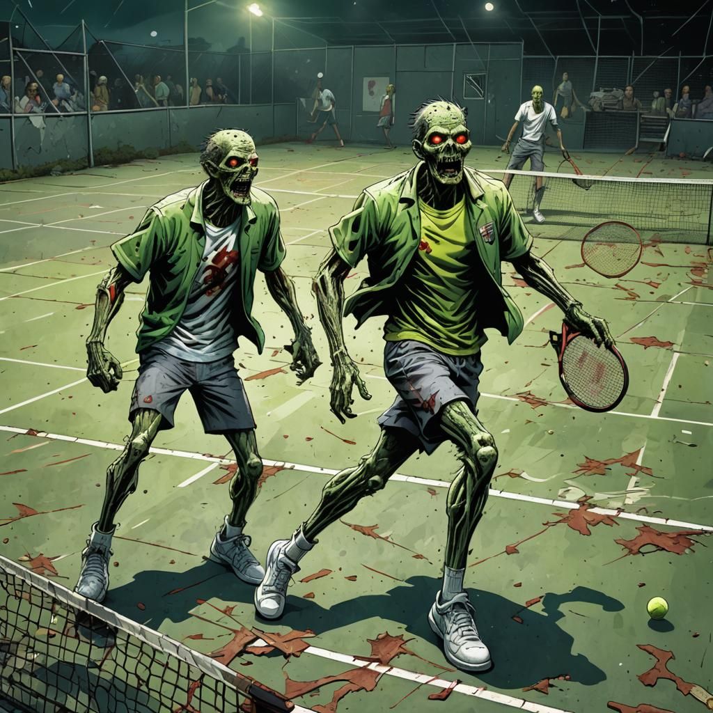 Zombies Play Tennis: Comic Book Style Illustration