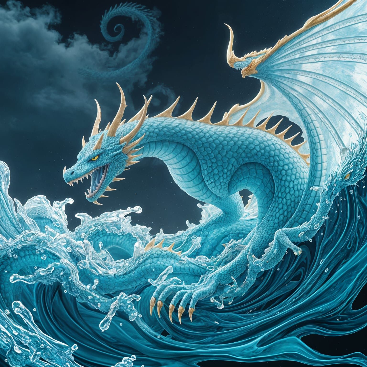 Water Serpent in Ethereal Blue and Green