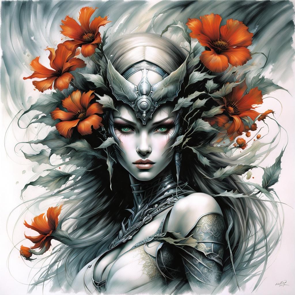 Woman Flower Hybrid in Airbrush Art Style