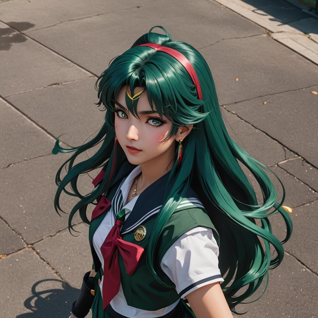 Real-Life Sailor Pluto with Flowing Green Hair