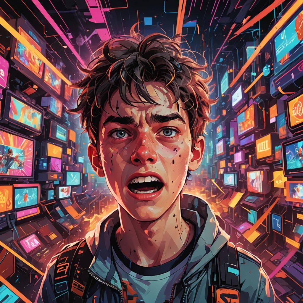 Furious Teen Gamer Yelling into Microphone