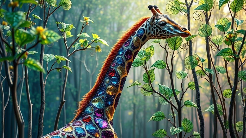 Majestic Crystal Giraffe in Emerald Forest
