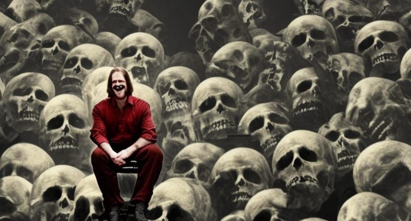Smiling Satan on Throne of Skulls