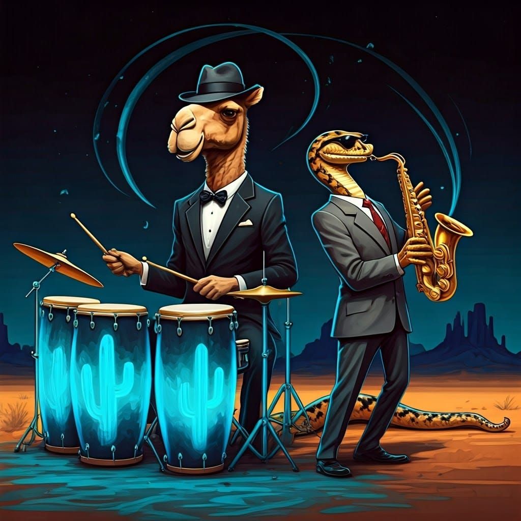 Camel and Rattlesnake Jazz Band in Comic Style