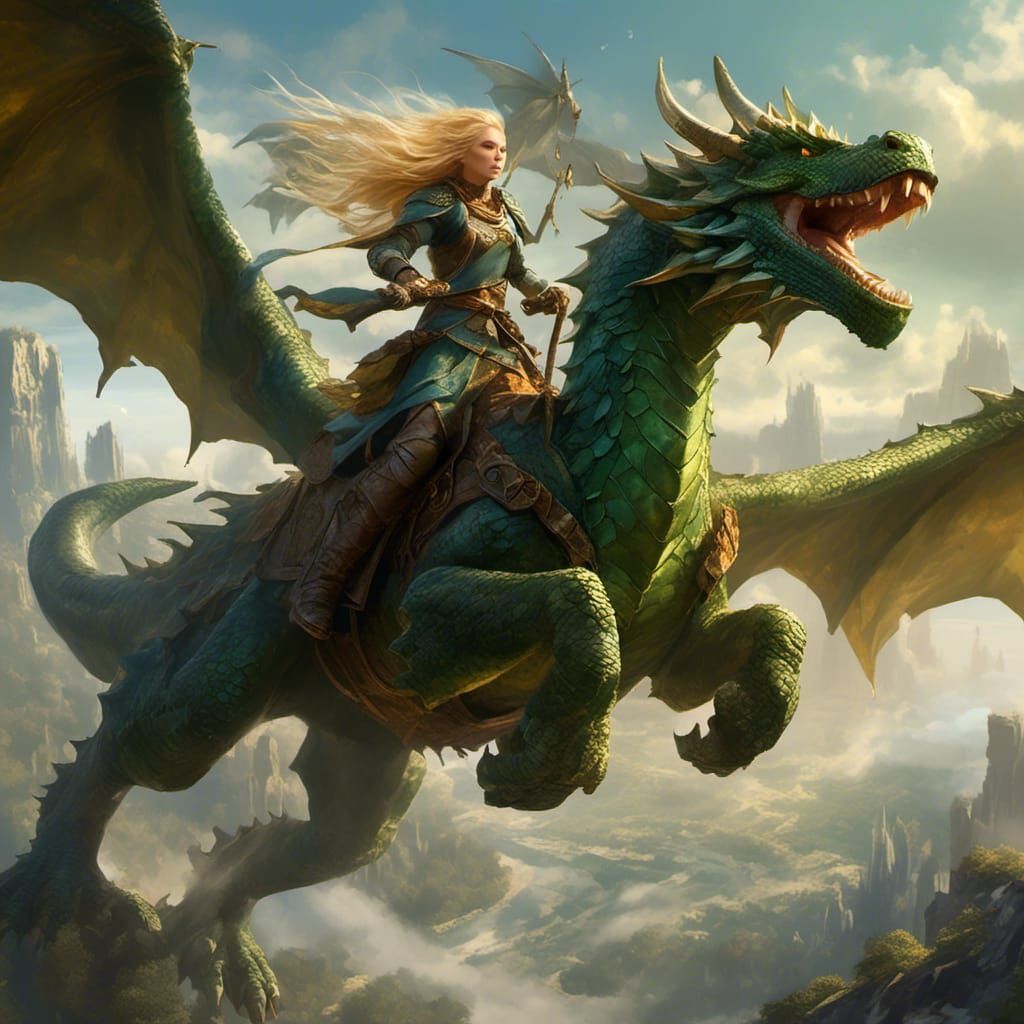 Dragon Rider Soaring Through Azure Skies: Fantasy Art
