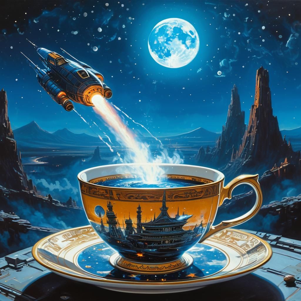 Sci-Fi Spaceship Launches from Antique Teacup