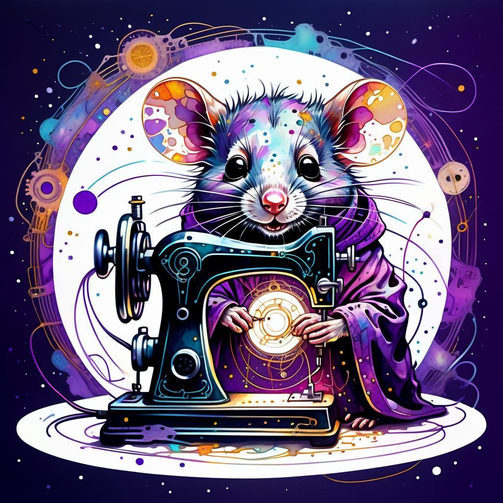 Mouse Sewing: A Cosmic Carne Griffiths Style Illustration