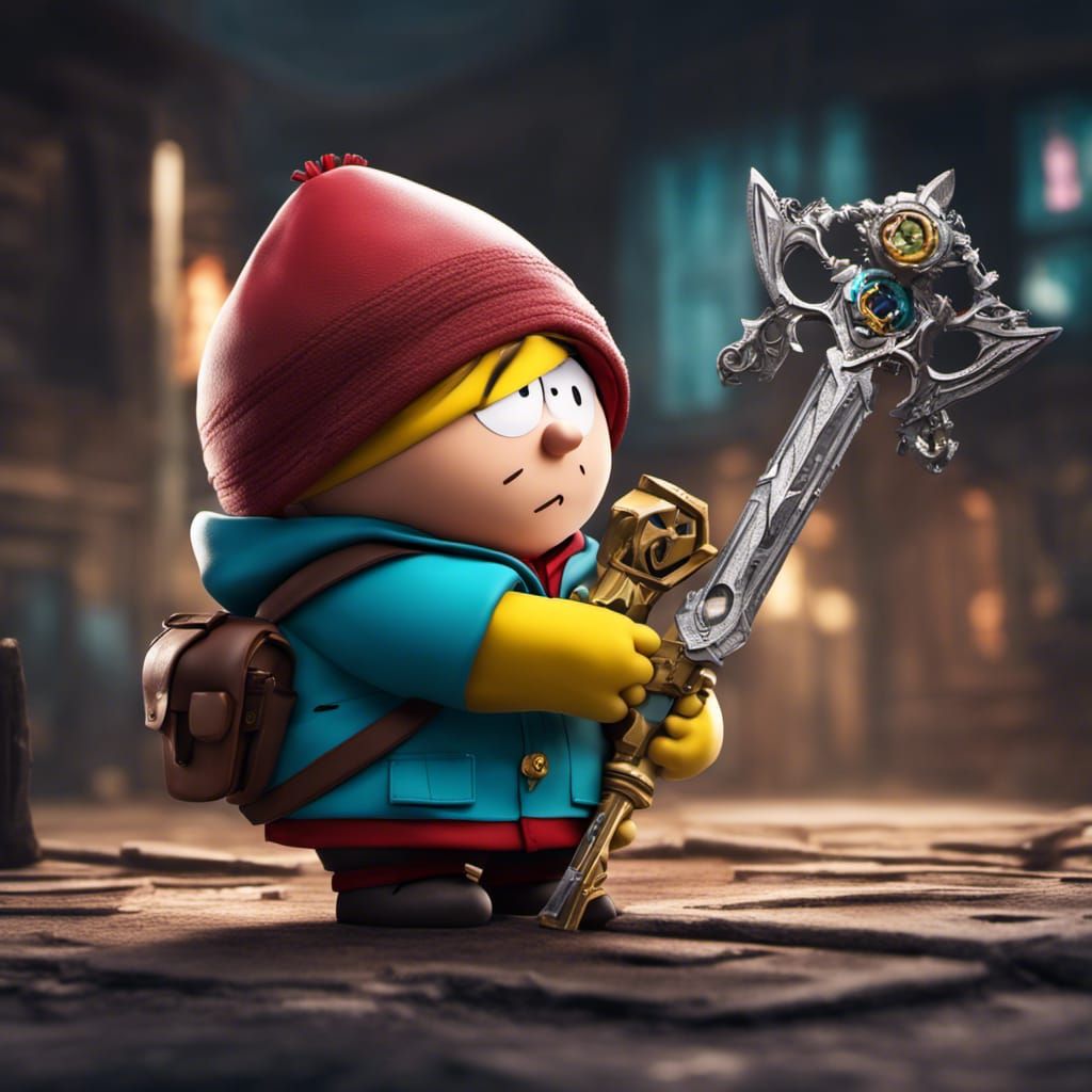 Cartman Wielding Keyblade: Hyperrealistic South Park Scene
