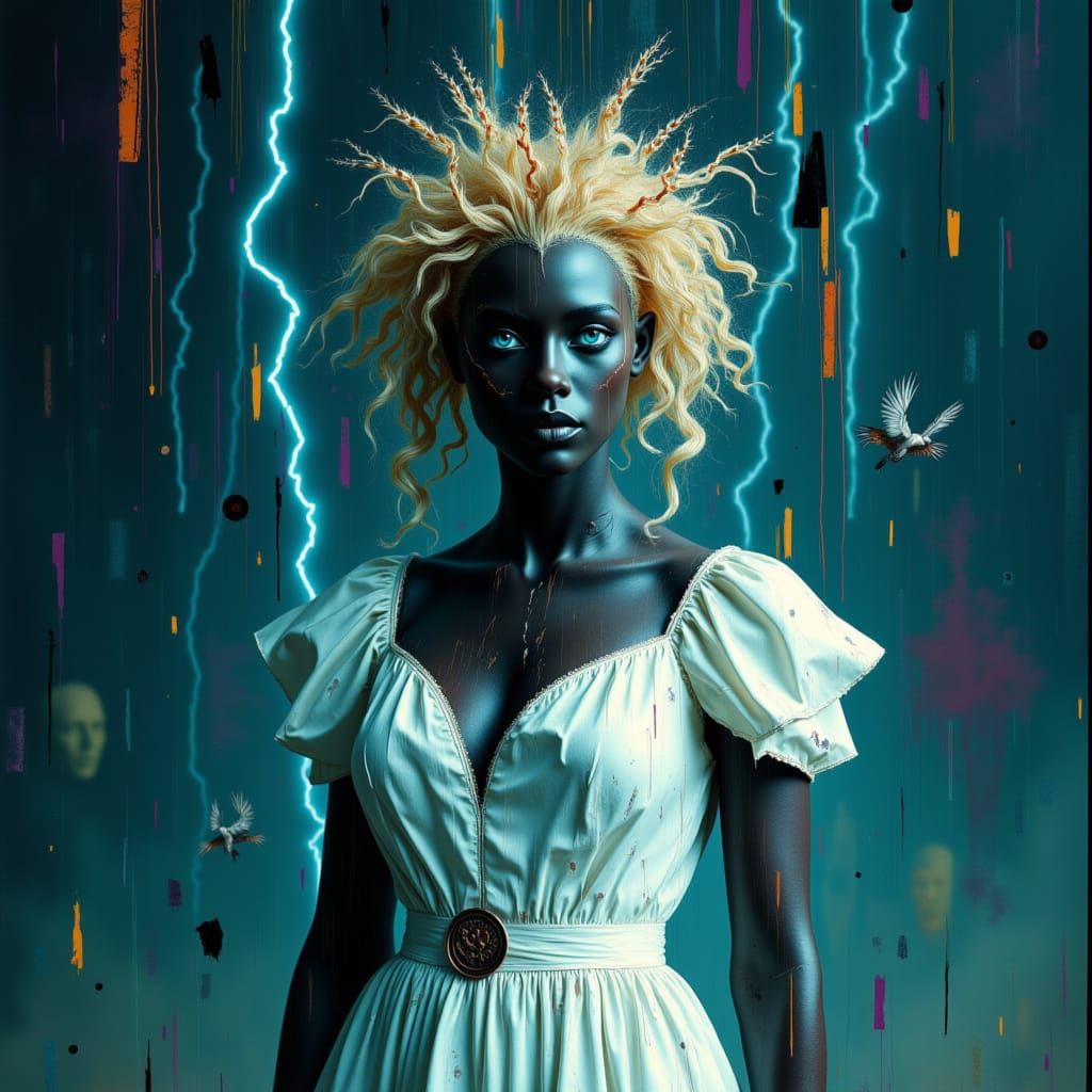 Woman in Lightning Storm, Dramatic Portrait