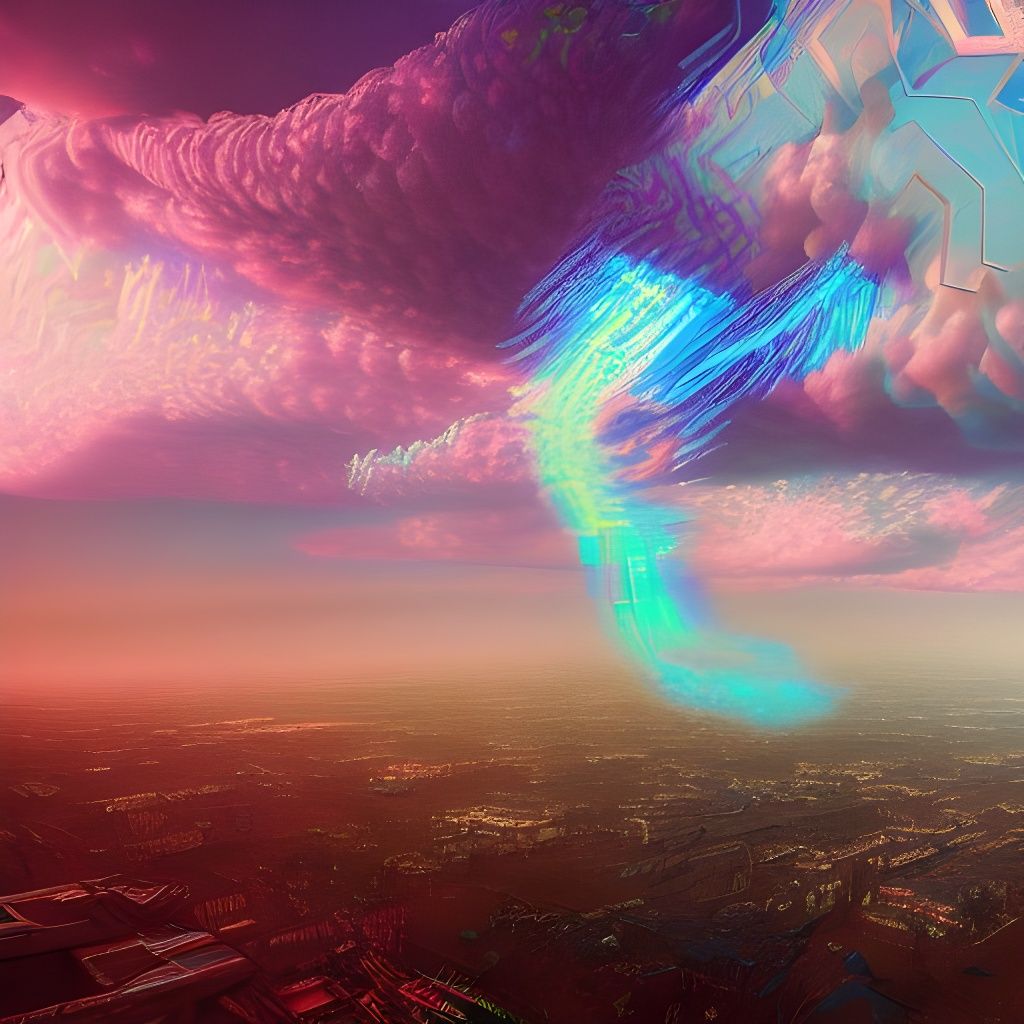 Holographic Psychedelic Glitching Clouds in Glitchcore Style