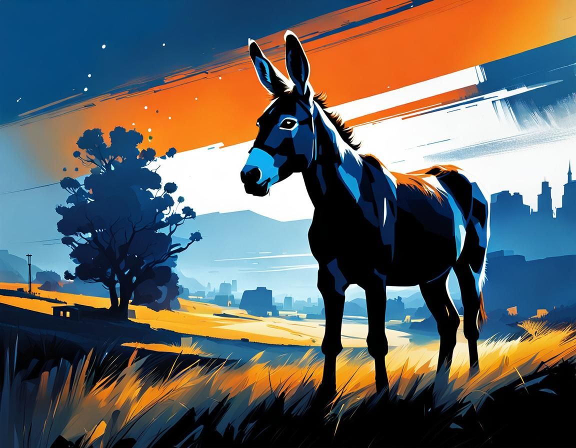 Donkey Portrait with Noctilucent Clouds, Fantasy Art