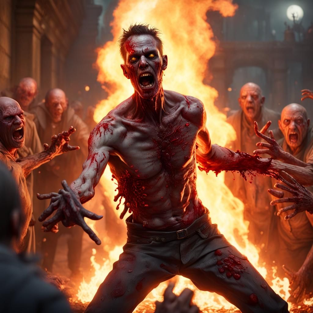 Zombie Ablaze: Dark Fantasy Concept Art