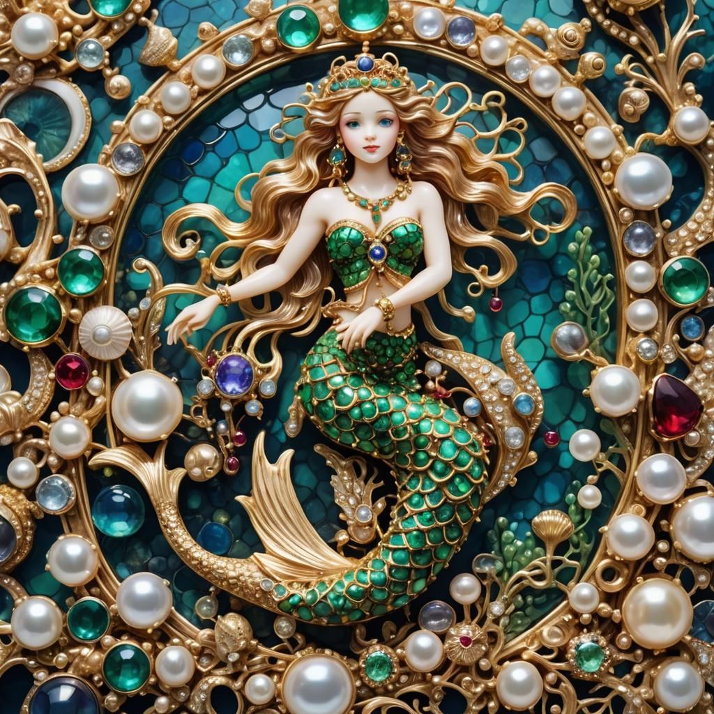 Mermaid Brooch with Precious Stones in Ancient Style