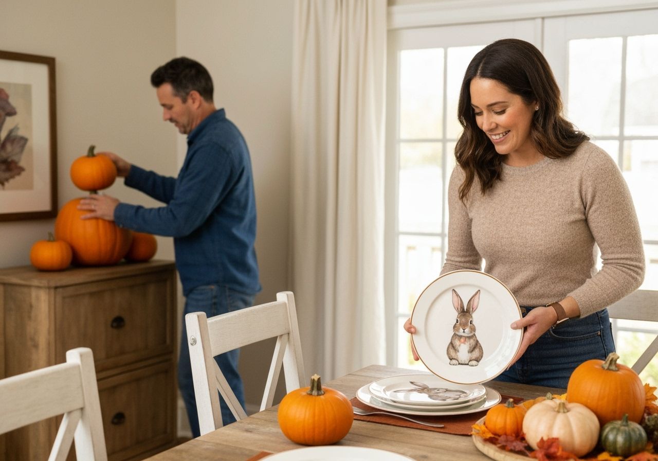 Thanksgiving Table Setting with Fall Decorations