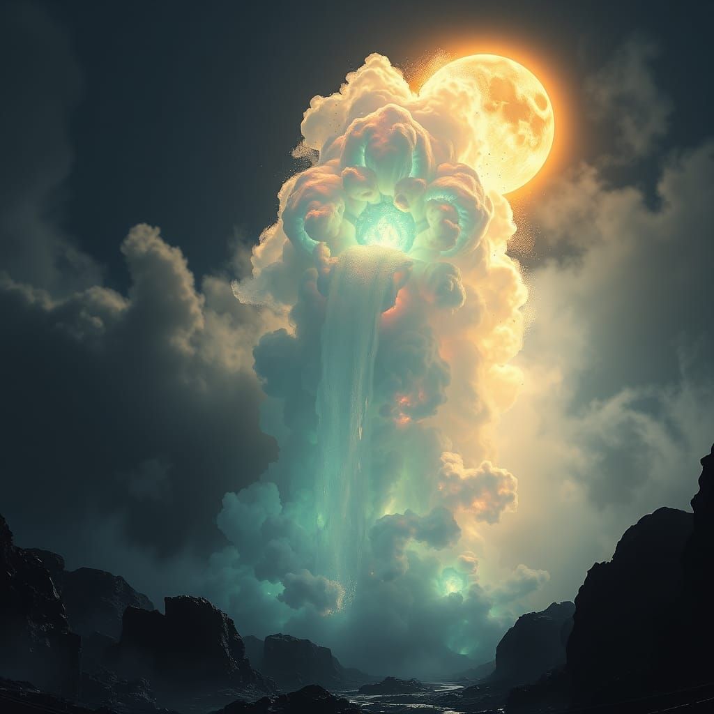 Geyser Eruption Under Eclipsed Moon in 8k