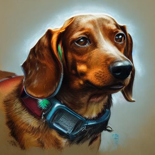 Hyperdetailed Dachshund Portrait in Art Nouveau Style