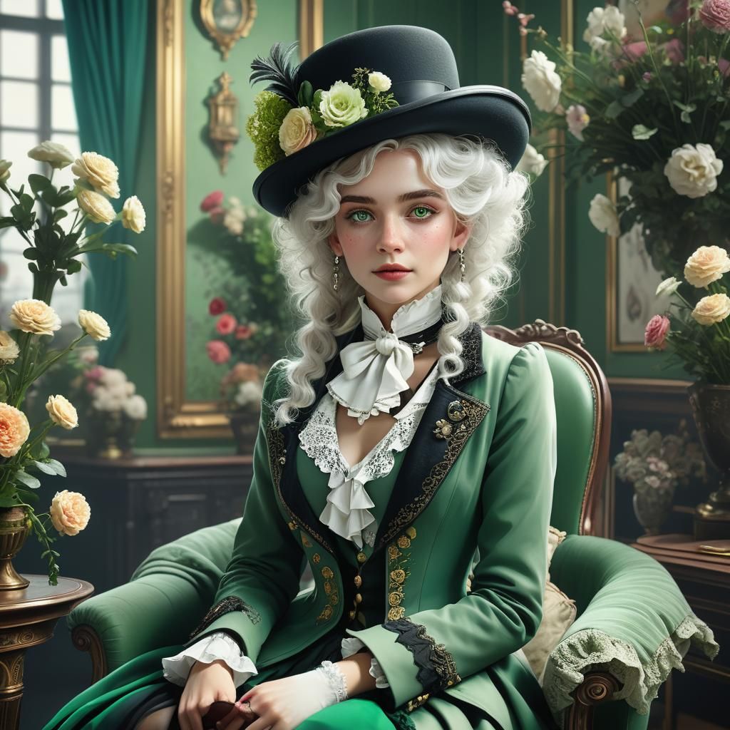 Victorian Woman with Flowers in Medium's Parlor