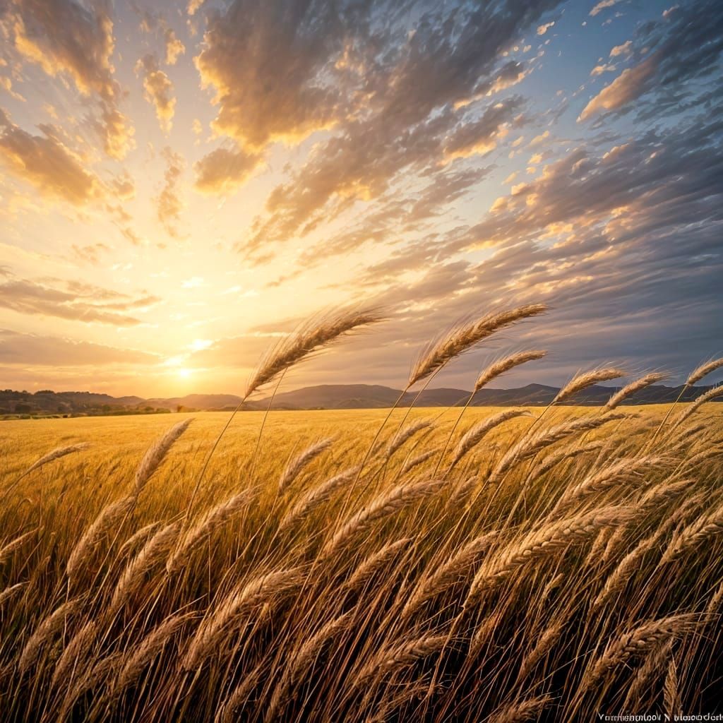 Golden Wheat Fields in Gentle Breeze