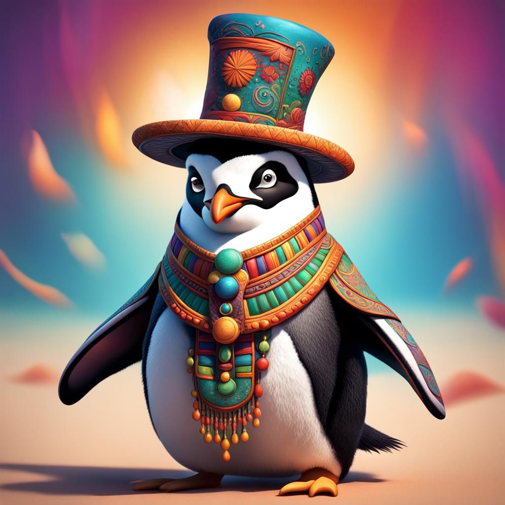 A penguin  as a magician