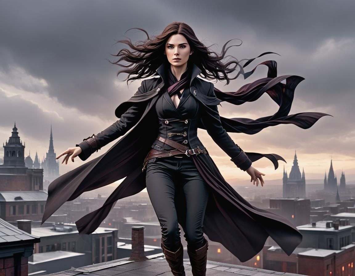 Vin from Mistborn: Action Stance on Rooftop