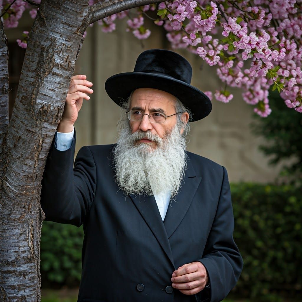 An ultra-Orthodox Hasidic Jew with an ancient script stands ...