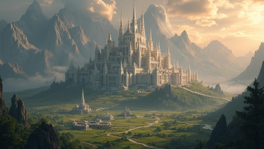 Epic Fantasy Elven City in Sunset Glory