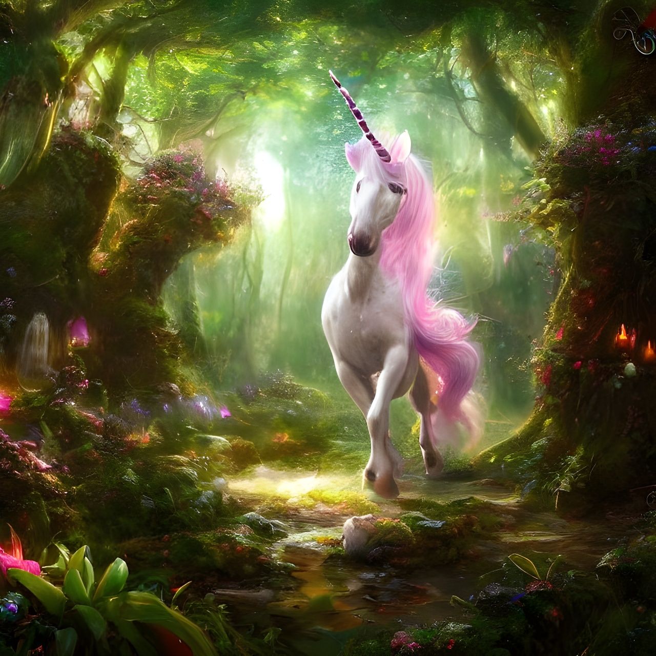 Unicorn in Fairy Forest: Hyperdetailed Concept Art