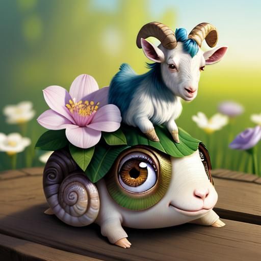 Cute Goat Snail Hybrid on Flower Petal