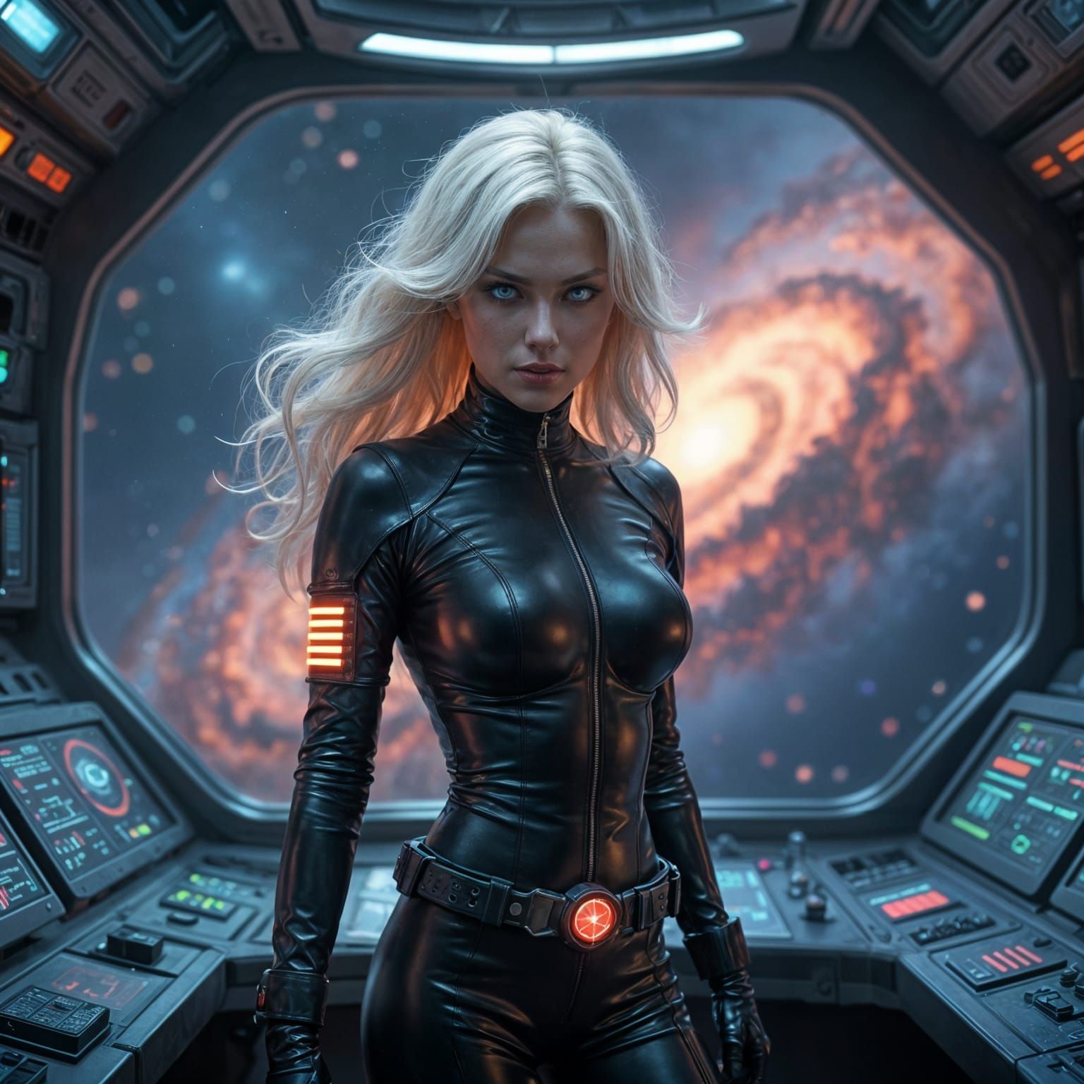 Female Space Commander on Starship Bridge