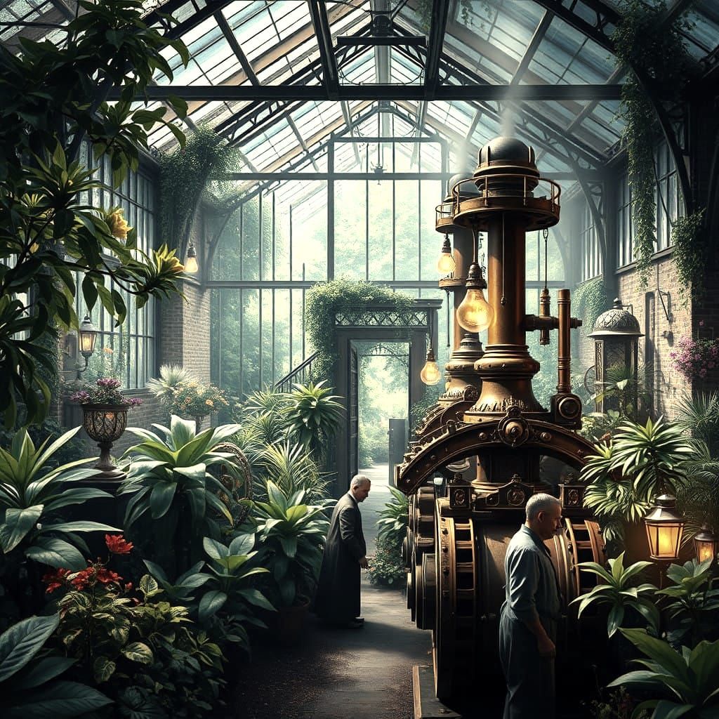 Ancient Steam-Powered Botanical Wonders in a Victorian Green...