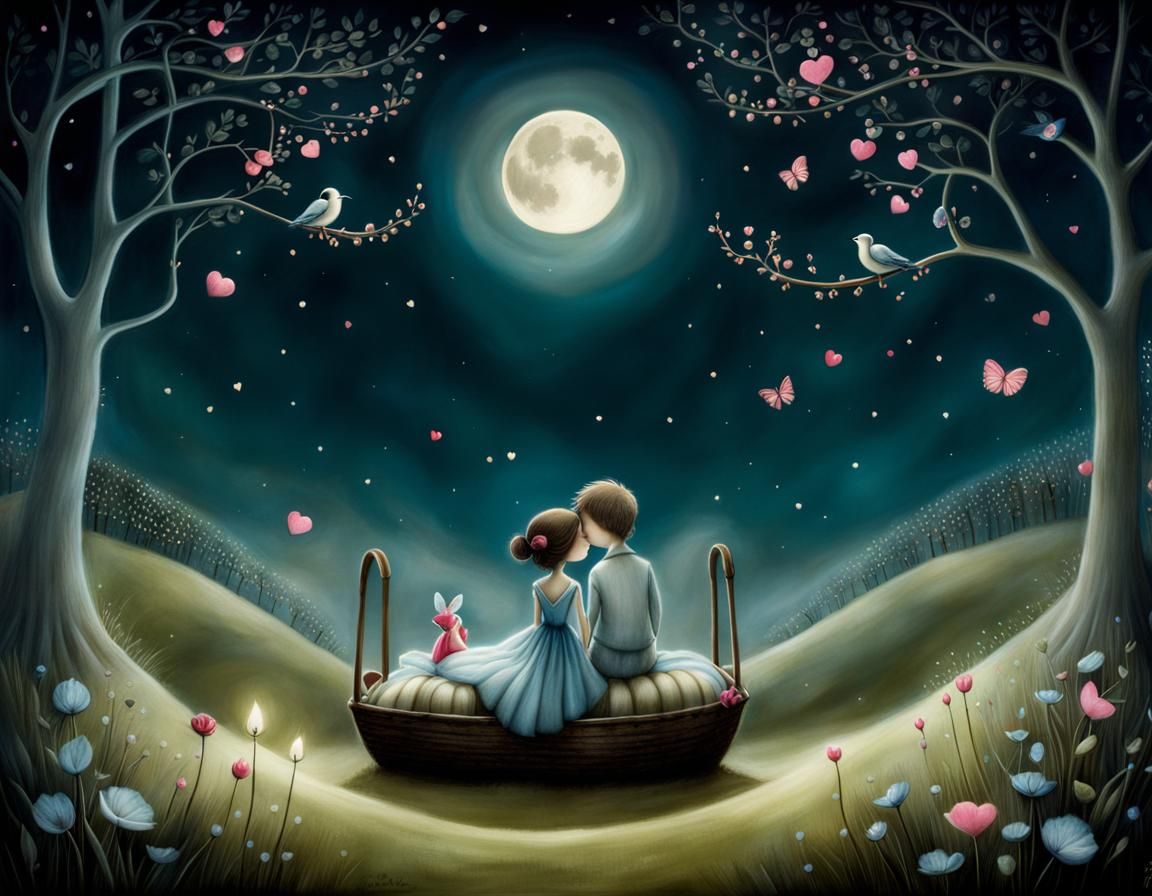 Magical Moonlight Love: A Whimsical Illustration