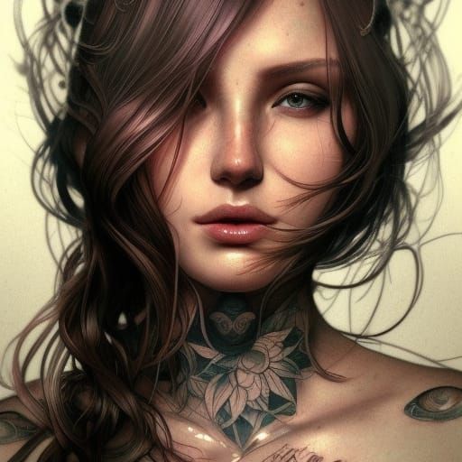 Tattooed Woman Portrait in Dynamic Lighting