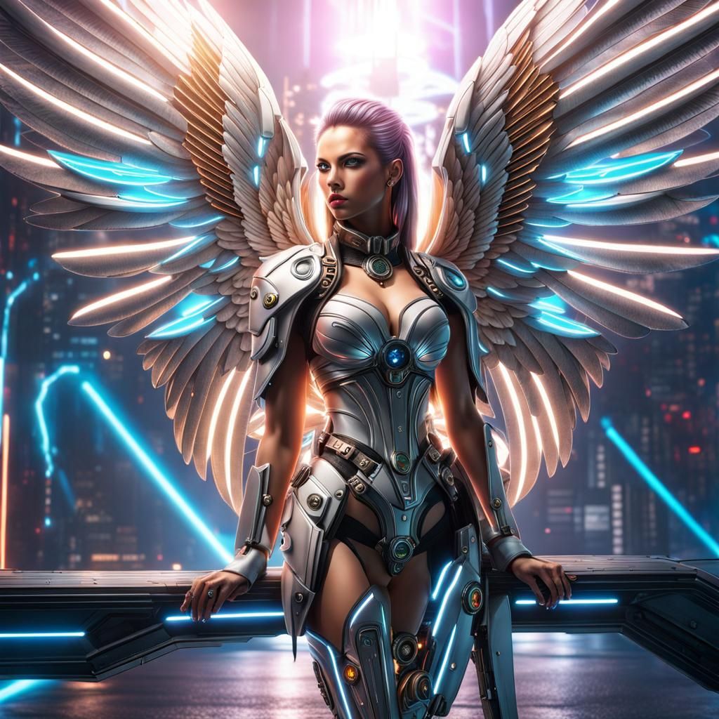 Cyberpunk Angel: Hyperrealistic HDR Female Cyborg