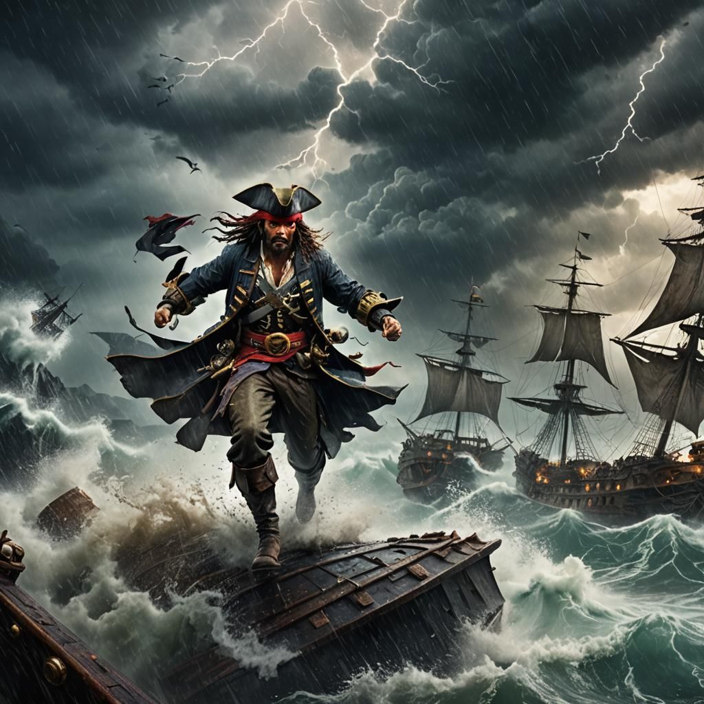 Epic Pirate Battle in a Stormy Sea