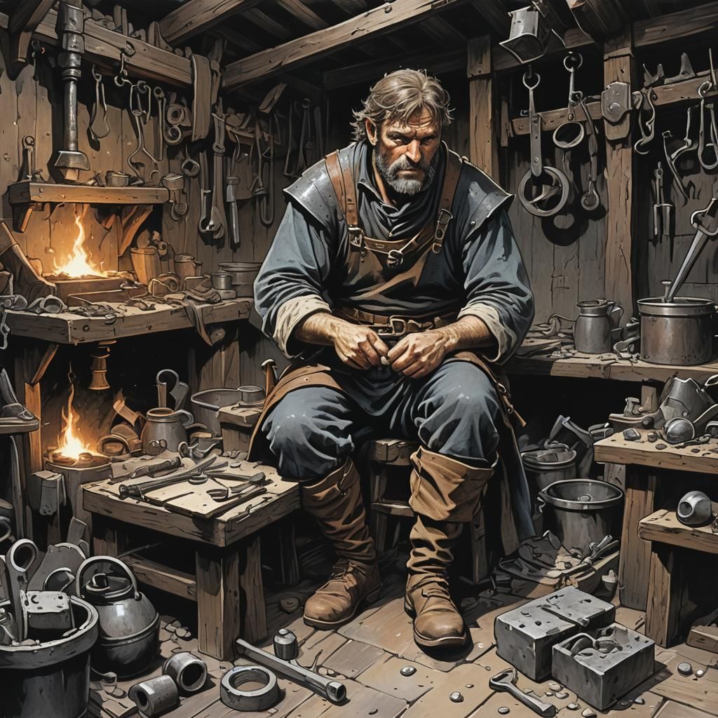 Medieval Blacksmith in Dark Fantasy Style