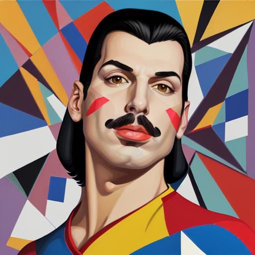 Freddie Mercury Cubist Style Stadium Performance