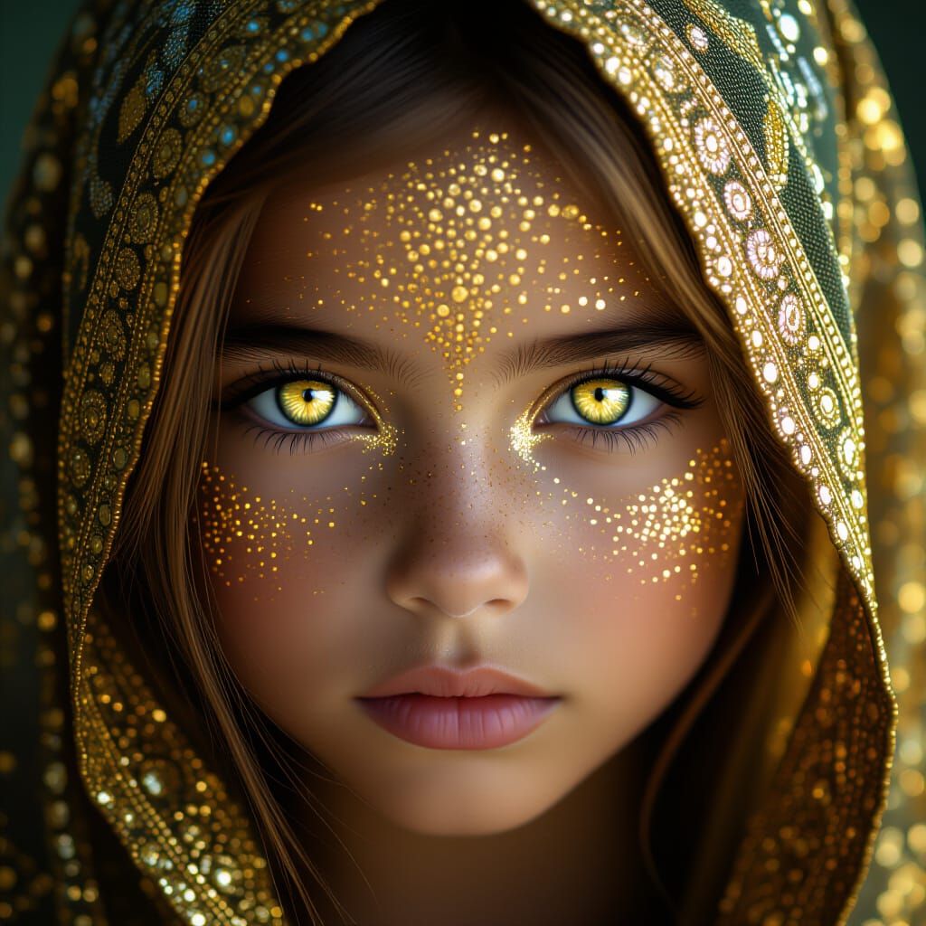Hyperrealistic Portrait of a Woman with Gold Eyes