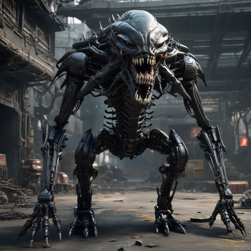 Creepy Mechanical Alien with Big Teeth