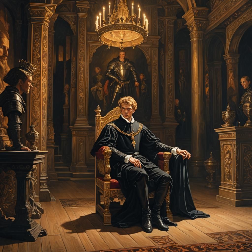 Hamlet Watching a Play: Renaissance Oil Painting