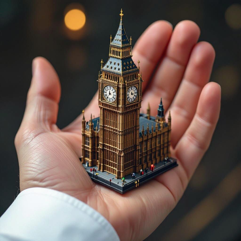 Miniature Big Ben on Hand, Gothic Revival Style