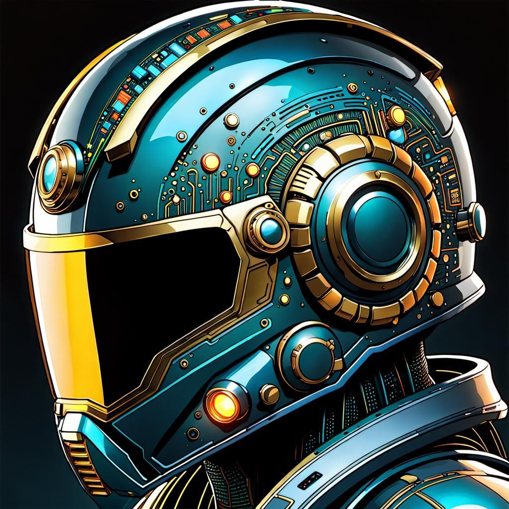 Futuristic Combat Helmet in Comic Book Style