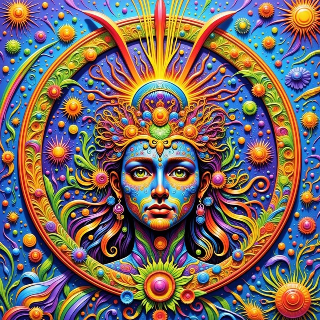 Abstract Psychedelic Peace Sign with Sunshine Elements