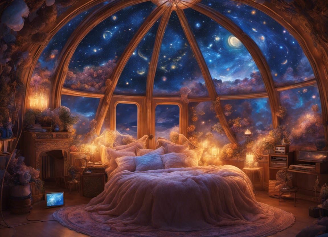 Dreamy Bedroom Under Starry Night Sky