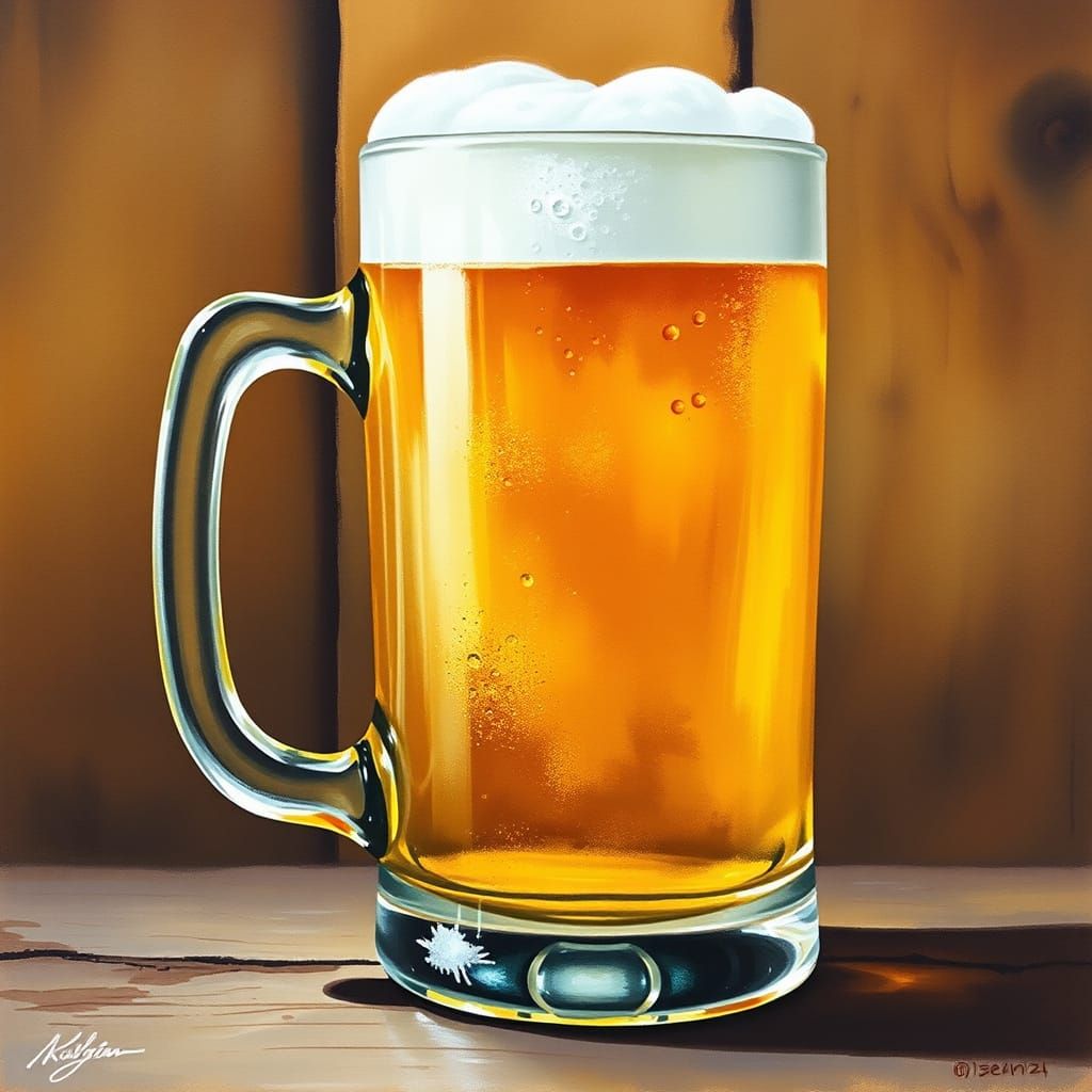 Golden Beer in Cozy Pub Setting, in Warm Watercolor Style