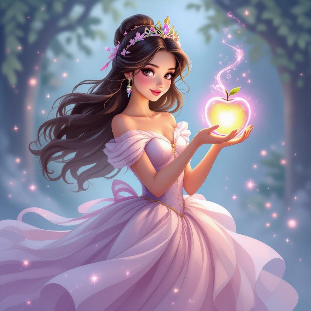 Princess with Glowing Apple in Fantasy Art Style