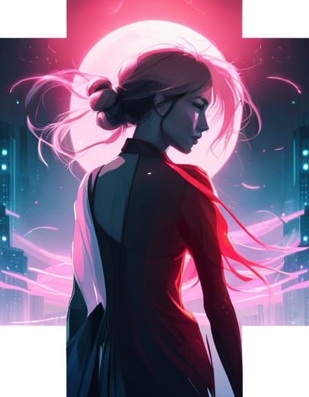 Space Woman Pencil Drawing with Colorful Ribbons