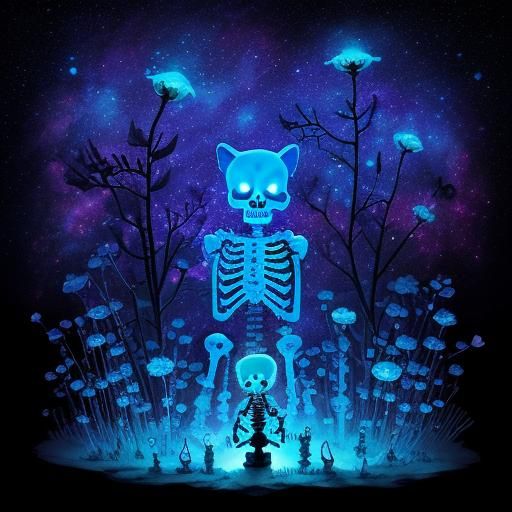 Glowing Hello Kitty Skeleton in Galaxy Candyland
