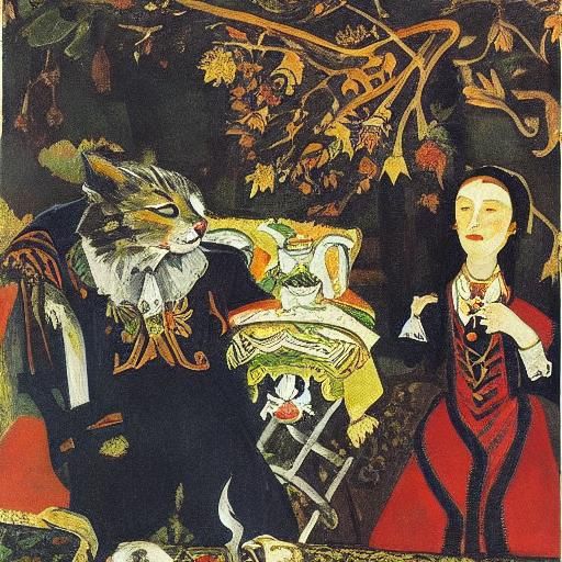 Vampire Cat Portrait in Early 20th Century Style